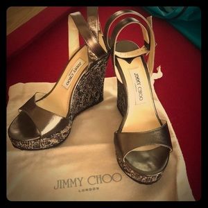 JIMMY CHOO PABLO METALLIC NAPPA WEDGES